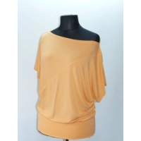 Bluzka kimono z krótkim rękawkiem i dekoltem łódka - morelowa